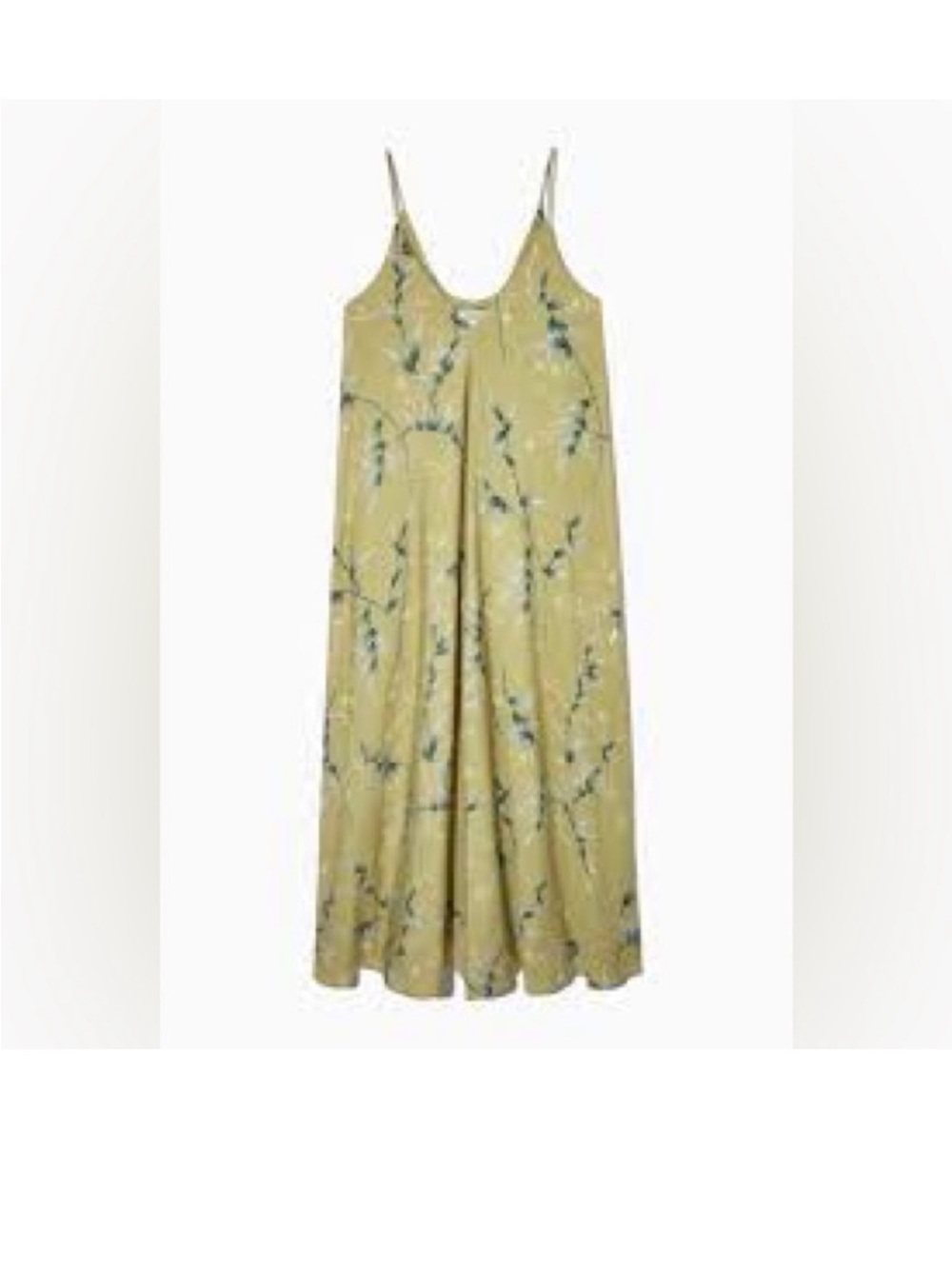 COS khaki and blue Floral Spaghetti Strap Maxi Dress- Feminine cute summer dress